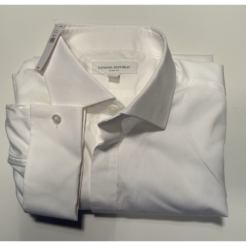Banana Republic Men's White Tuxedo Shirt Size L 16.5/36 Slim Fit French Cuffs